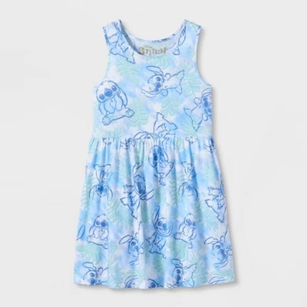 NEW Girls' Disney Stitch Palm Leaves Tank Top Dress - Blue